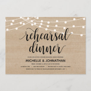 String lights wedding rehearsal dinner invitation
