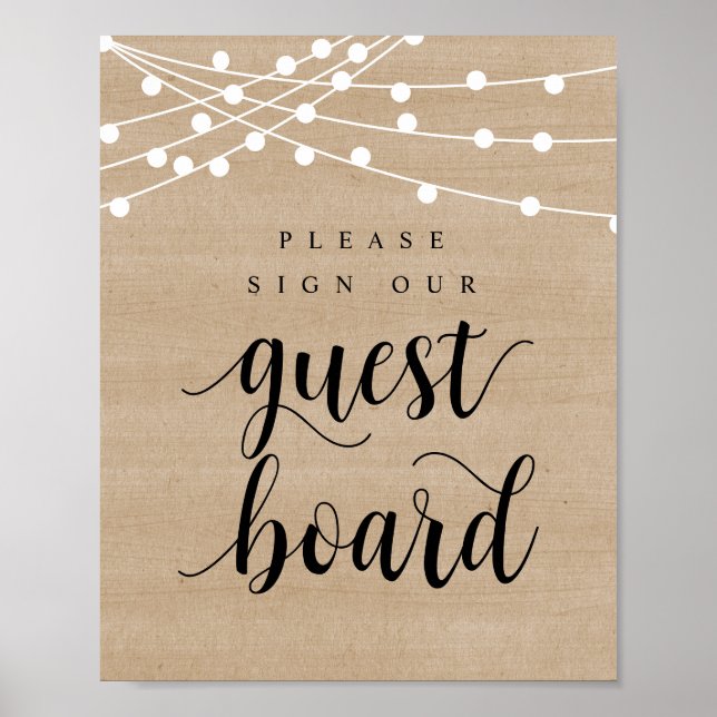 String Lights, Wedding Sign Our Guest Board Poster (Front)