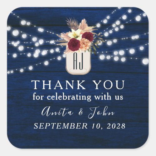 String Lights Wedding Thank You Square Sticker