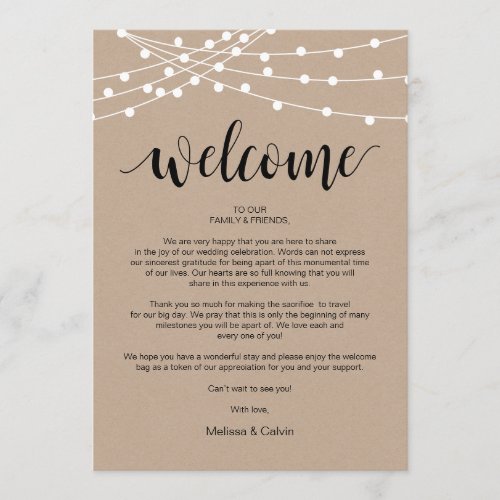 String Lights Wedding Welcome and Itinerary Card