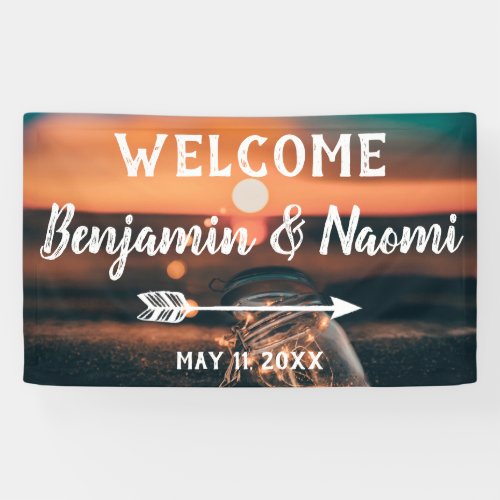 String Lights Wedding Welcome Banner