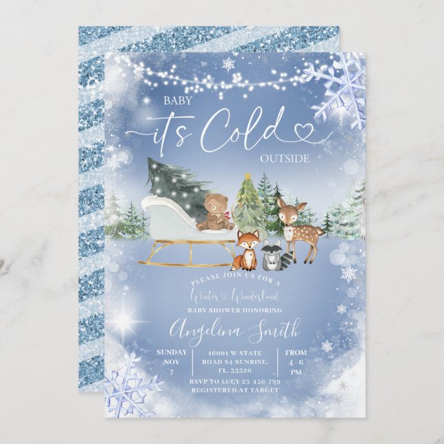  String Lights White Snowflake Tree Baby Shower In Invitation (Front/Back)
