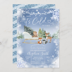 String Lights White Snowflake Tree Baby Shower In Invitation