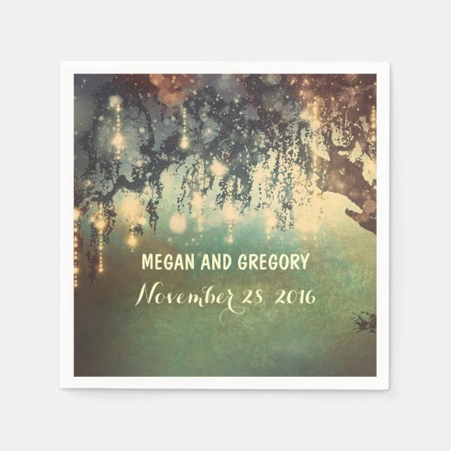 String Lights Willow Tree Branches Wedding Paper Napkins (Front)