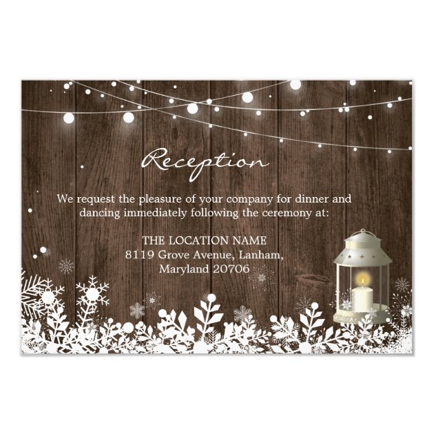 String Lights Winter Wedding Reception Details Card