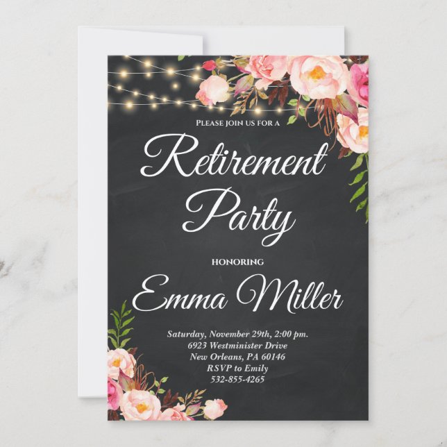String Lights, Women's Retirement Party Invitation (Front)