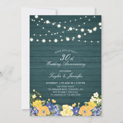 String Lights  Wood  30th Wedding Anniversary Invitation