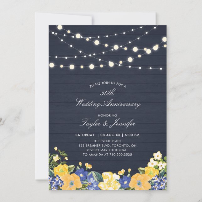 String Lights & Wood | 50th Wedding Anniversary Invitation (Front)