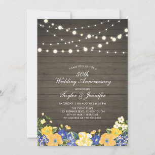 String Lights & Wood   50th Wedding Anniversary Invitation