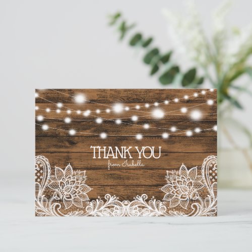 String Lights Wood and Lace Thank You Card