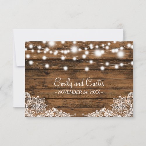 String Lights Wood and Lace Wedding Favor Thank You Card