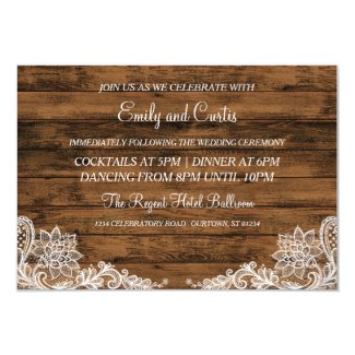 String Lights Wood and Lace Wedding Reception Card