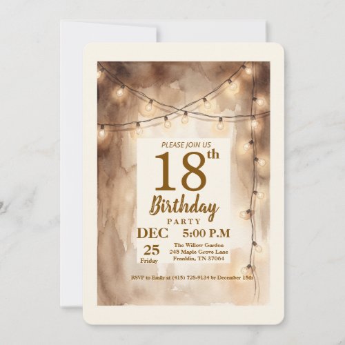 String Lights Wood Birthday Invitation