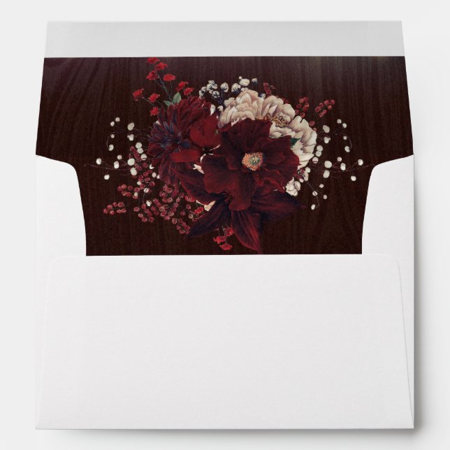 String Lights Wood Burgundy Flowers Wedding Envelope (Back (Bottom))
