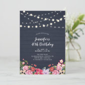 String Lights & Wood | Floral Adult Birthday Party Invitation (Standing Front)