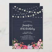 String Lights & Wood | Floral Adult Birthday Party Invitation (Front/Back)