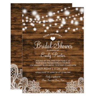 String Lights Wood & Lace Bridal Shower Invitation