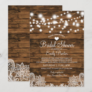 String Lights Wood & Lace Bridal Shower Invitation