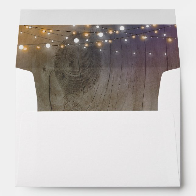String Lights Wood Rustic Wedding Envelope (Back (Bottom))