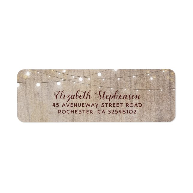 String Lights Wood Rustic Wedding Label (Front)