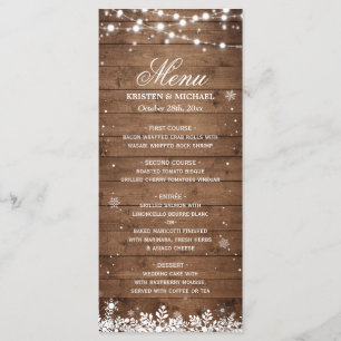 String Lights Wood Rustic Winter Wedding Menu