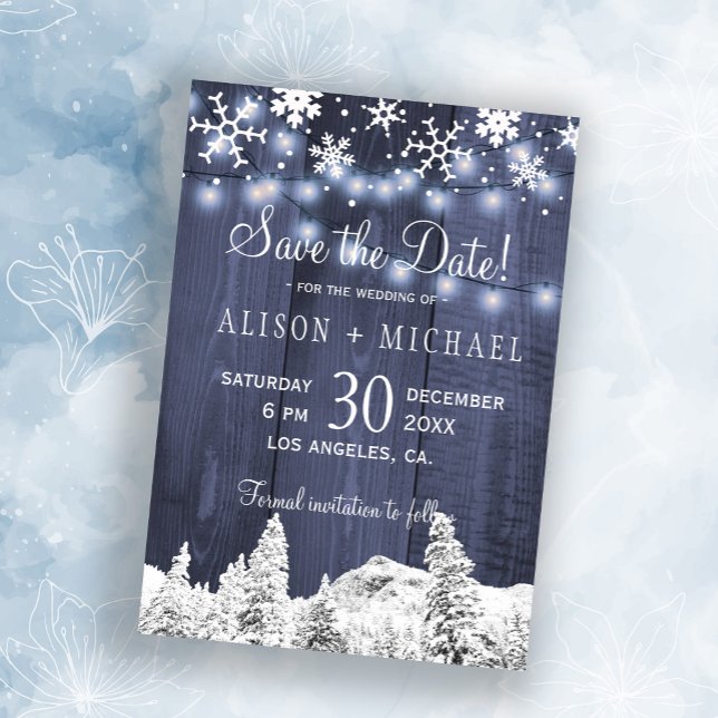 String lights wood snowflakes save date wedding save the date (Creator Uploaded)