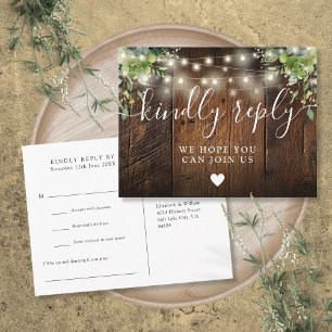 String Lights Wood Song Request RSVP Postcard