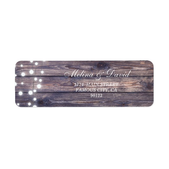 String Lights Wooden Background Address Label (Front)