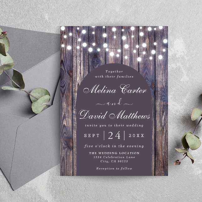 String Lights Wooden Background Wedding Invitation (Creator Uploaded)