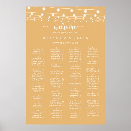 String Lights Yellow Alphabetical Seating Chart