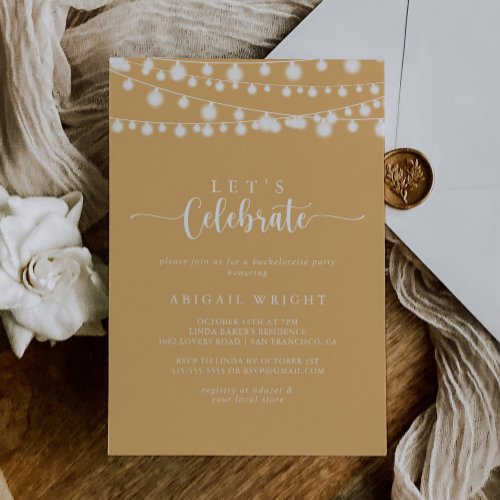 String Lights Yellow Lets Celebrate Party   Invitation
