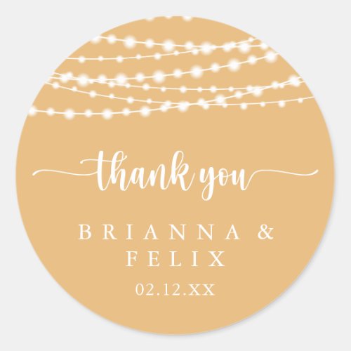 String Lights Yellow Thank You Wedding Favor   Classic Round Sticker