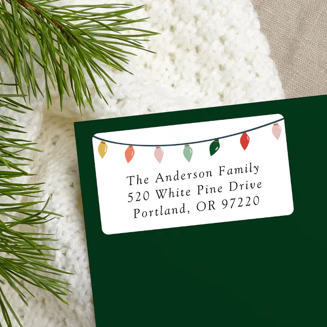 String of Christmas Light Bulbs Return Address Label
