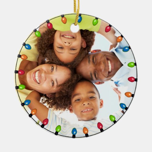 String of Christmas Lights Family Photo Modern Ceramic Ornament