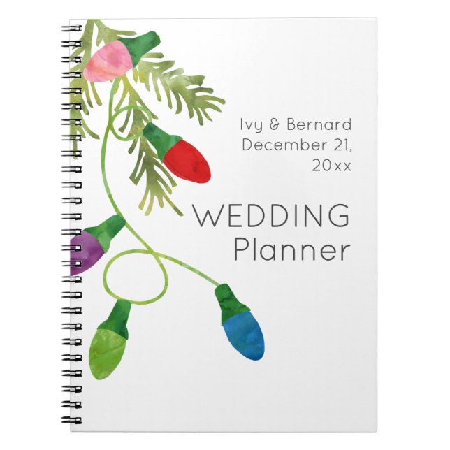 String of Color Christmas Lights Wedding Planner Notebook (Front)