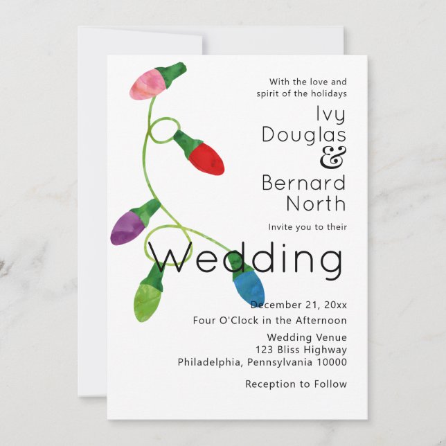 String of Colored Christmas Lights, Wedding Announcement (Front)