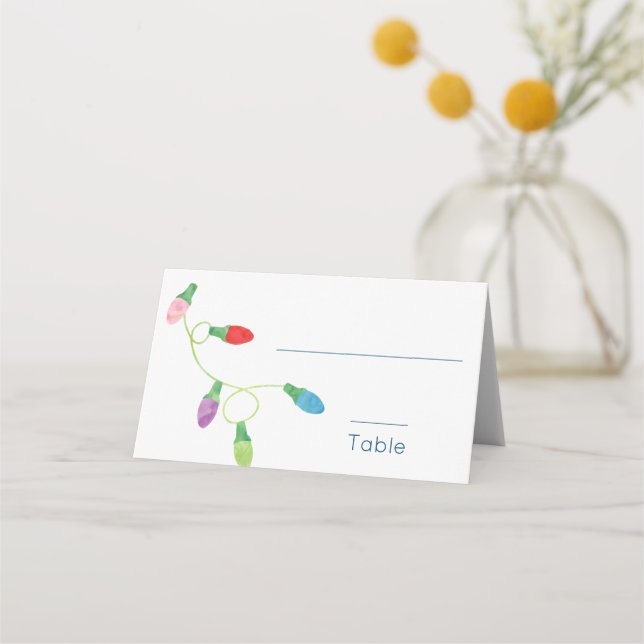 String of Colorful Christmas Lights  Wedding Place Card (Front)