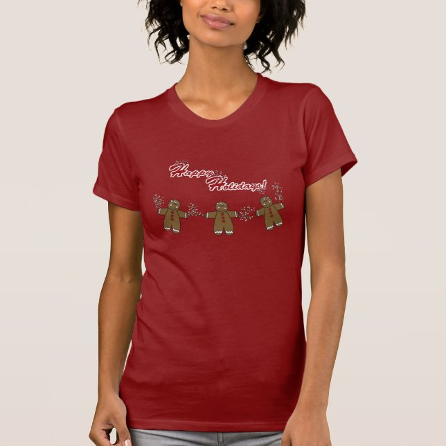 String of Gingerbreadmen with White Berries T-Shirt (Front)
