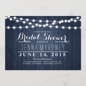 String Of Glowing Lights Blue Back Bridal Shower Invitation by GreenLeafDesigns at Zazzle