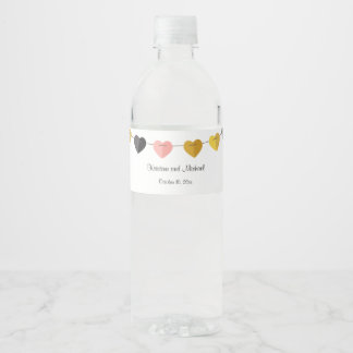 String of Hearts Custom Bride Groom Wedding Water Bottle Label