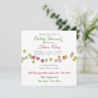 String of Hearts Cute Baby Shower Invitation