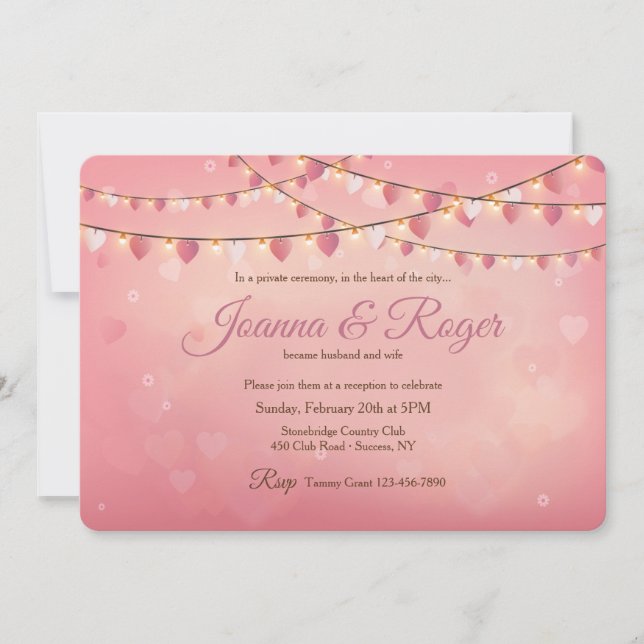 String of Lights and Hearts Reception Invitation (Front)
