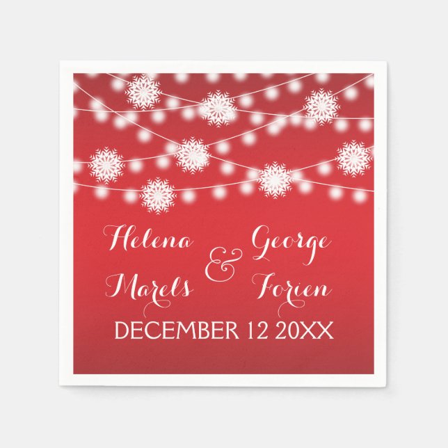 String of lights and snowflakes red wedding paper napkins (Front)