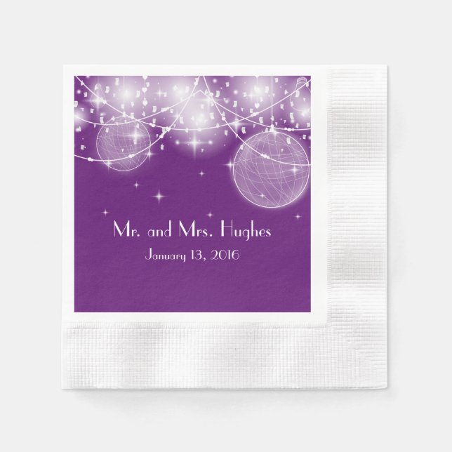 String of lights and stars wedding paper napkins (Front)