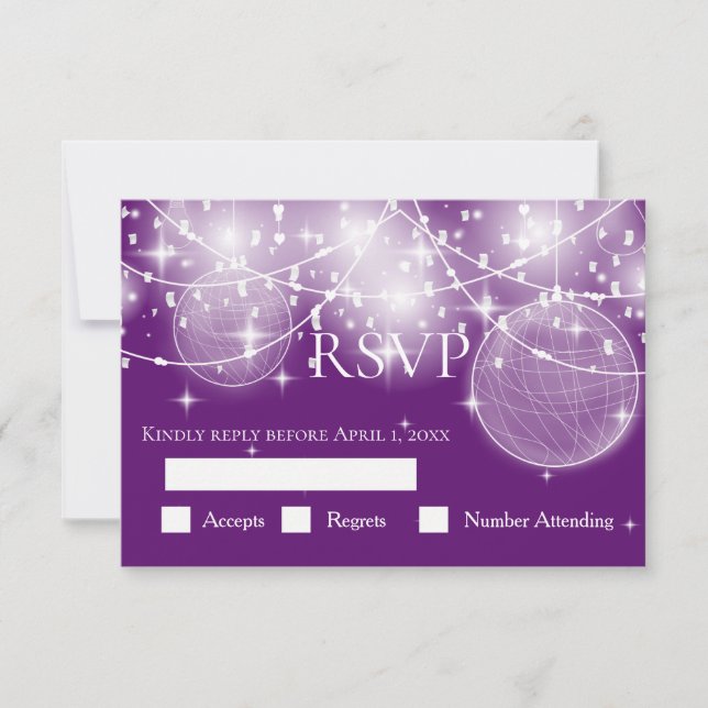 String of lights and stars wedding response card (Front)