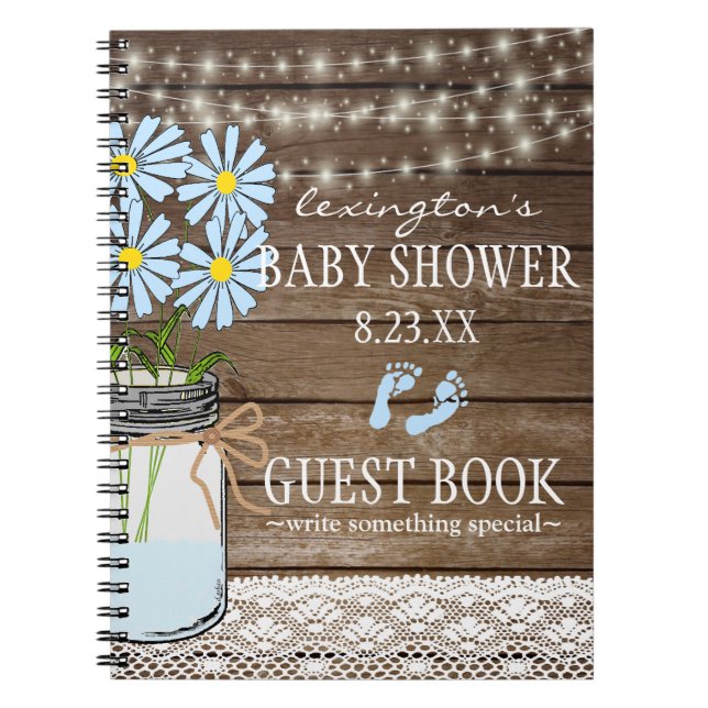String Of Lights Blue Baby Shower Guestbook | Notebook (Front)