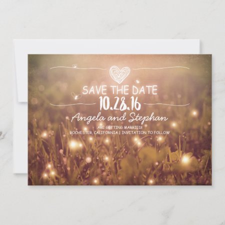 String Of Lights Blush Rustic Save The Date Cards