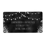 String Of Lights Chalkboard Large Wedding Labels<br><div class="desc">String of Lights Chalkboard © Sunny Mars Designs. Stylish,  modern,  elegant,  classy,  trendy,  chic customizable formal or cute casual large size return address wedding labels with a beautiful black chalkboard design featuring bulbs of rope or string lights hanging above with a floral tropical design below.</div>