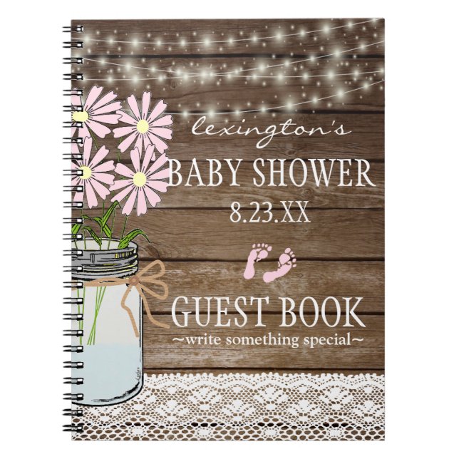 String Of Lights Country Baby Shower Guestbook | Notebook (Front)