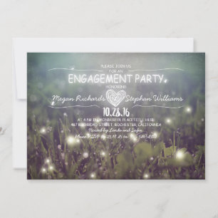 string of lights fireflies rustic engagement party invitation